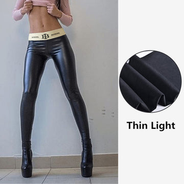 Letter Graphic Belt Faux Leather Pants Leggings Women