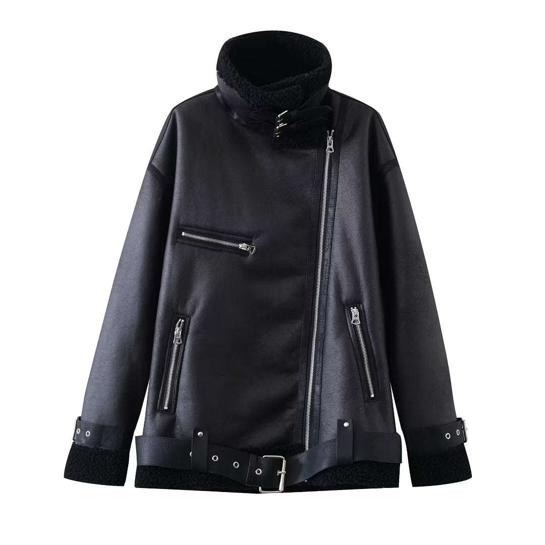 black jacket with fur collar