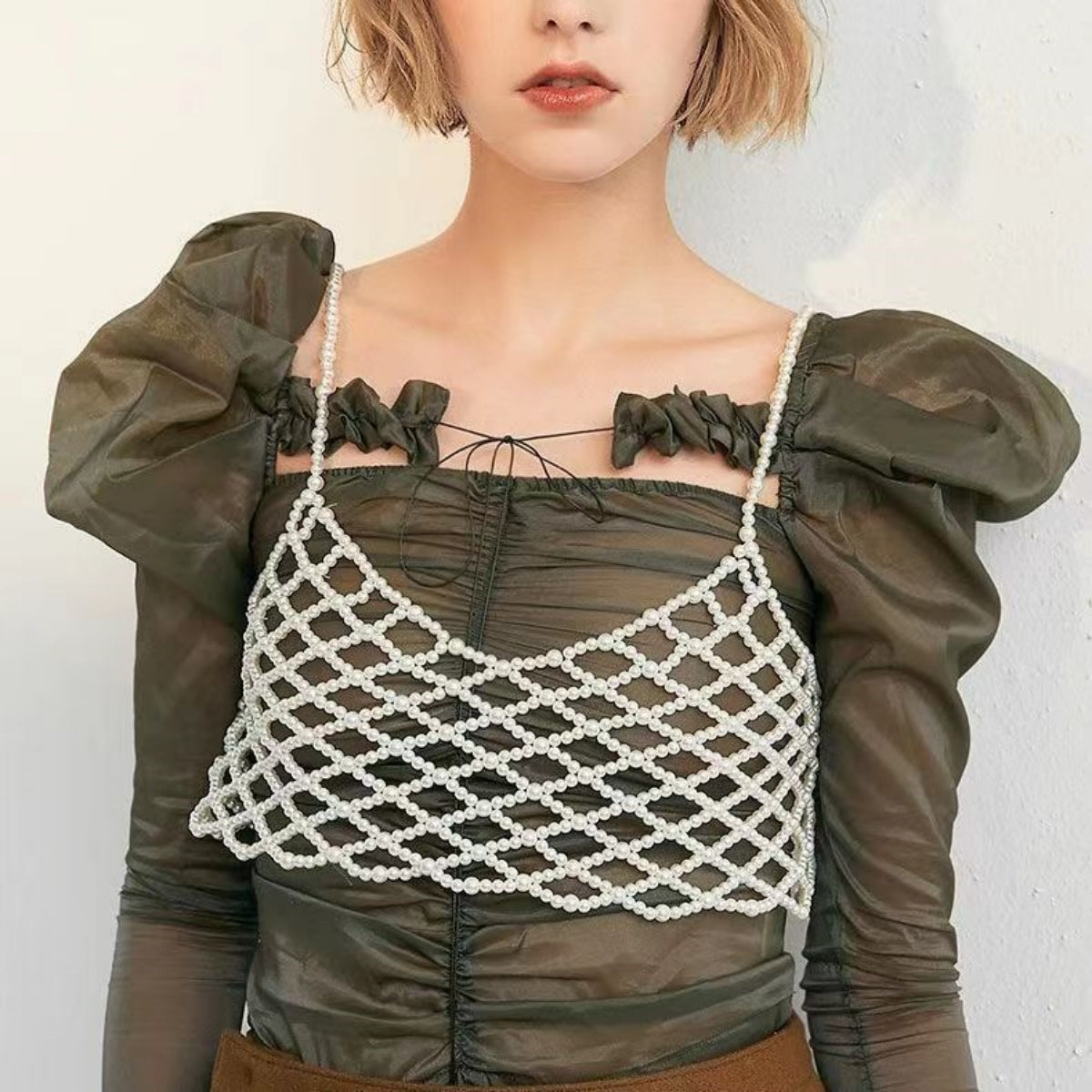 Pearl Suspender Vest Hand Woven Beads Outer Wear Tube Top