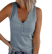 Women Button V-neck Sleeveless Vest Top
