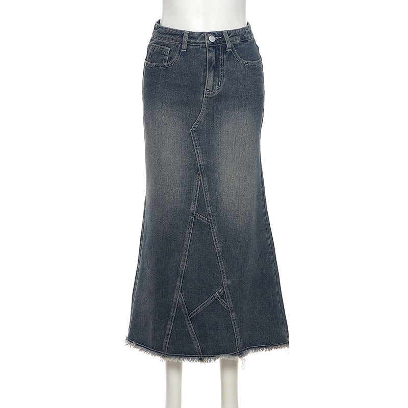 Tight Waist With Tassel Jean Skirts for Women Long
