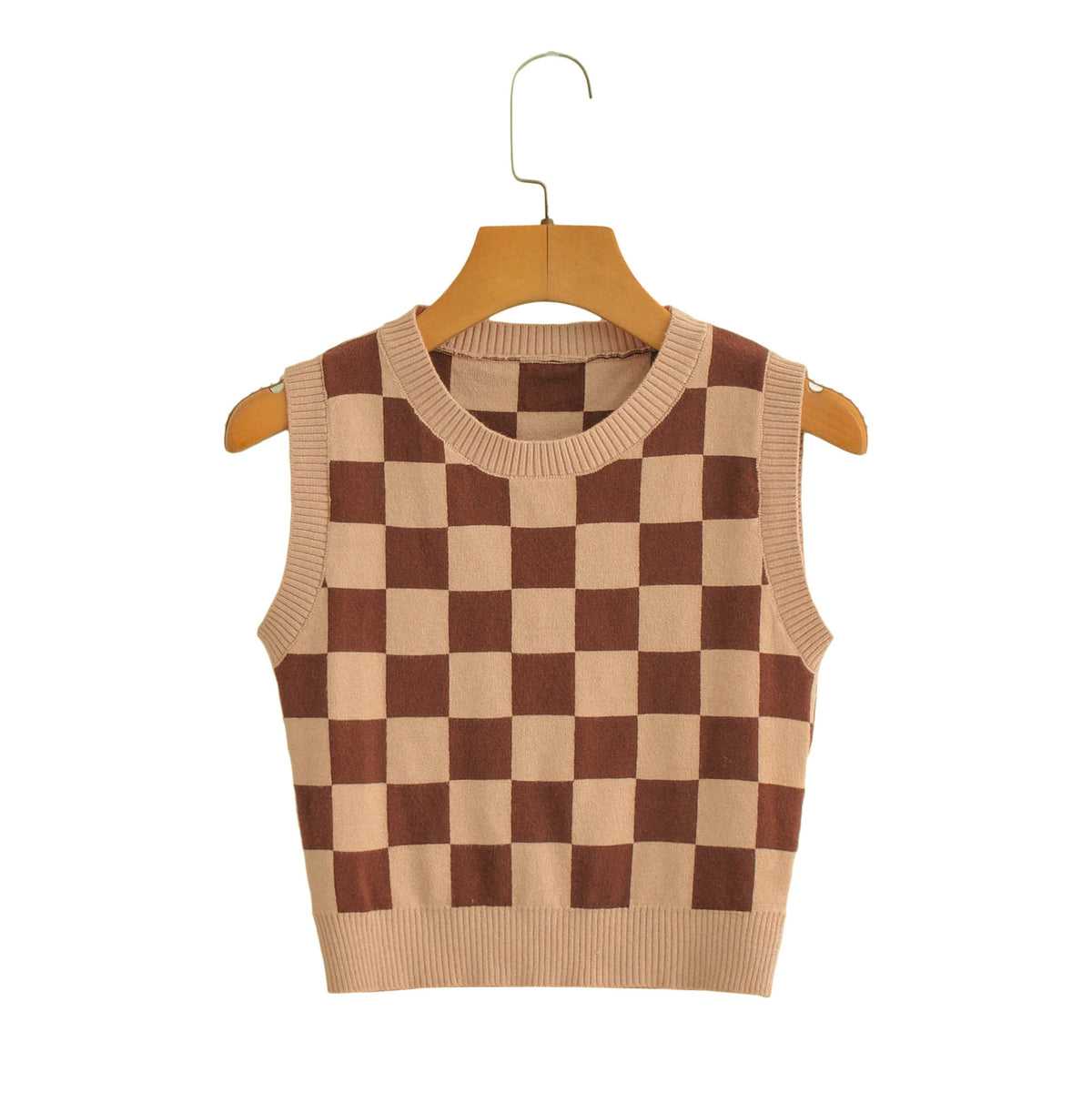 Urban Casual Women Chessboard Plaid Knitted Vest
