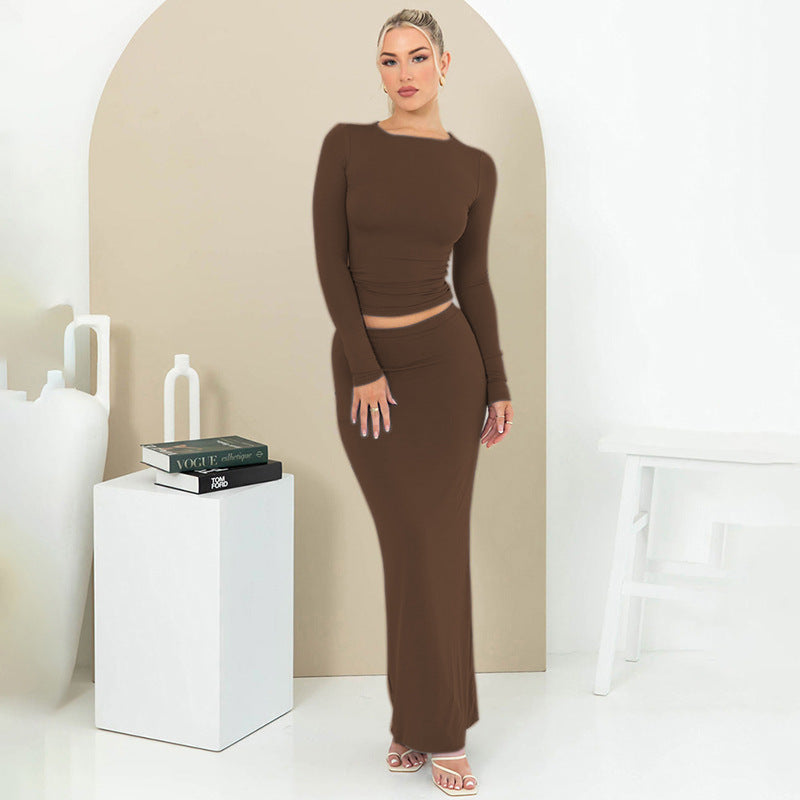Women's Spring Long Sleeve Top and Sexy Skirt Set