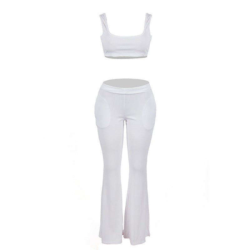 White Two Piece Set Pants Cropped Sling Top