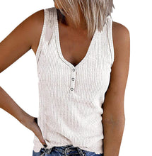 Women Button V-neck Sleeveless Vest Top