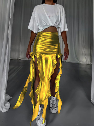 Latex Skirt with Ribbon Tassel Reflective