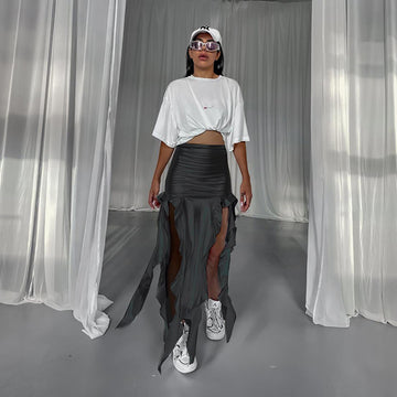 Latex Skirt with Ribbon Tassel Reflective