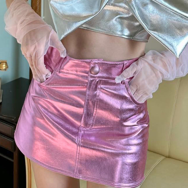 High Waist Metallic Short Skirt