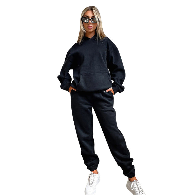 Fleece Lined Sweater Casual Pant Sets with hood