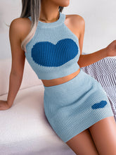 Casual Love Contrast Color Cropped Skirt Set