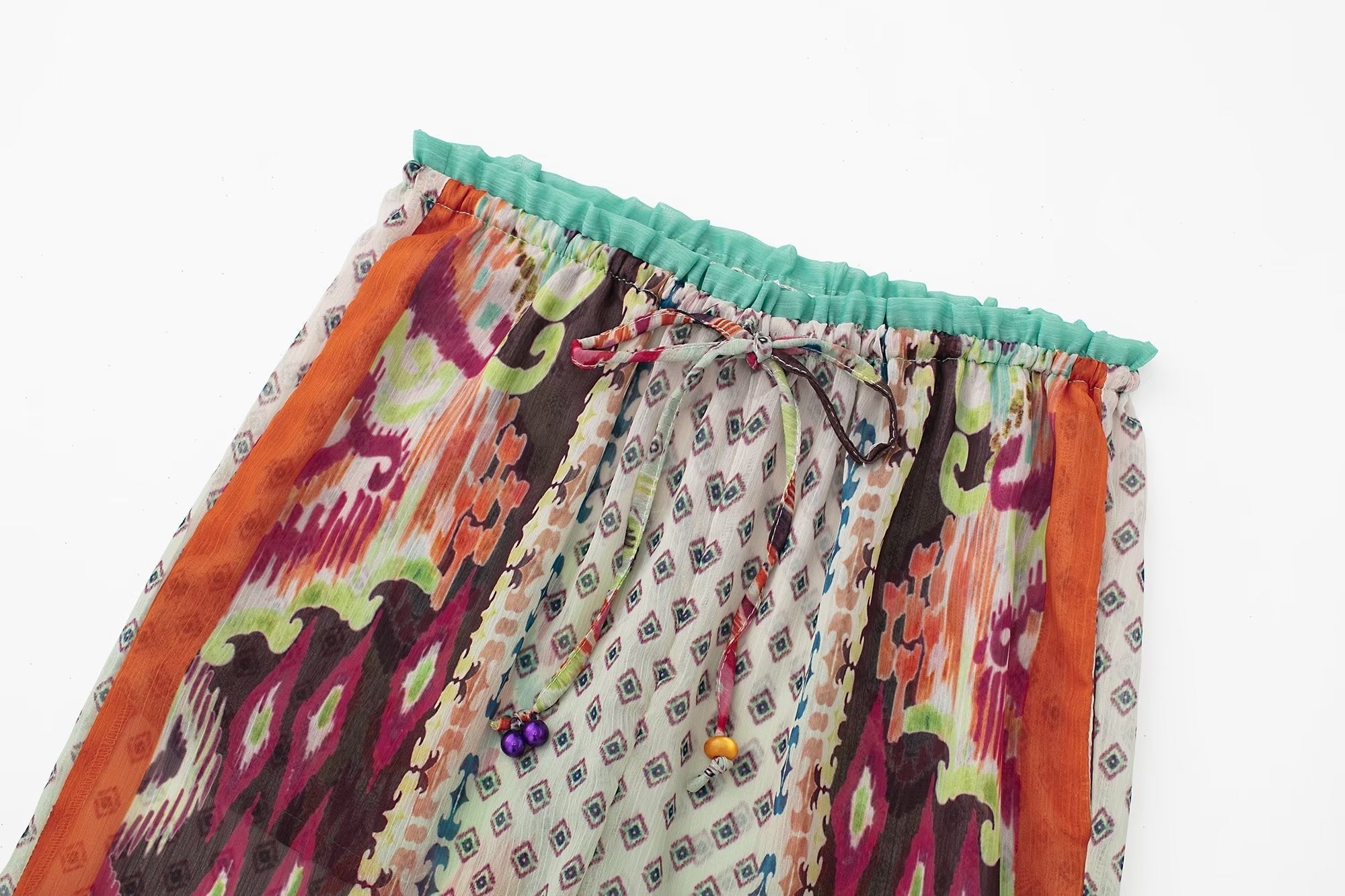 vintage Elastic Waist Printed Baggy Straight Pants