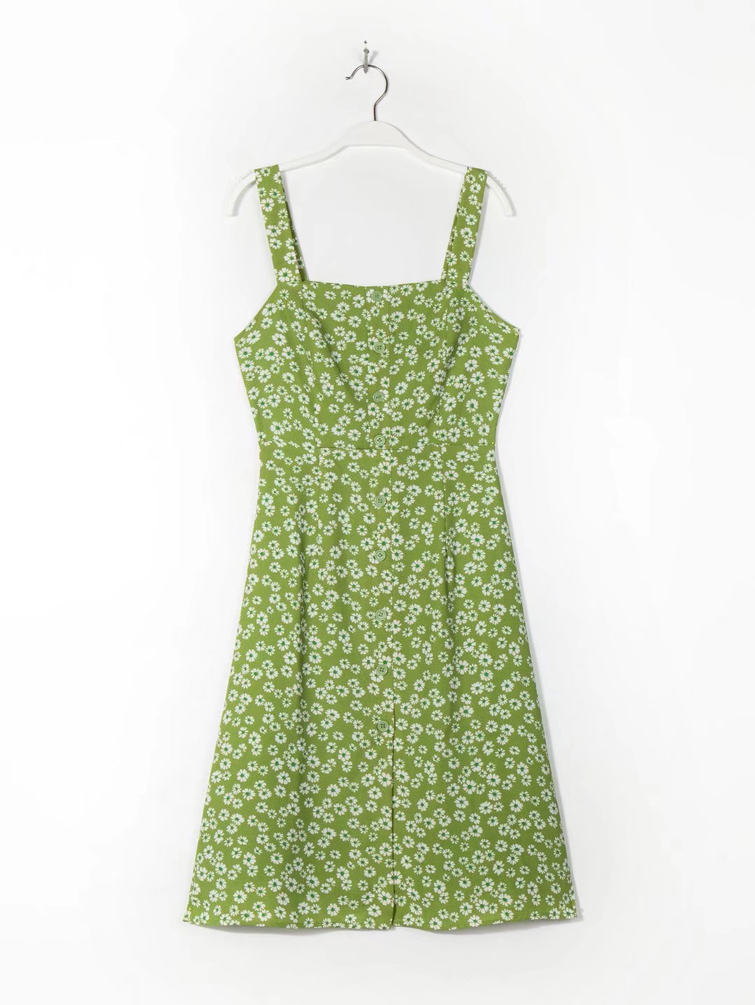 Green Bottom Pastoral Floral Strap Dress