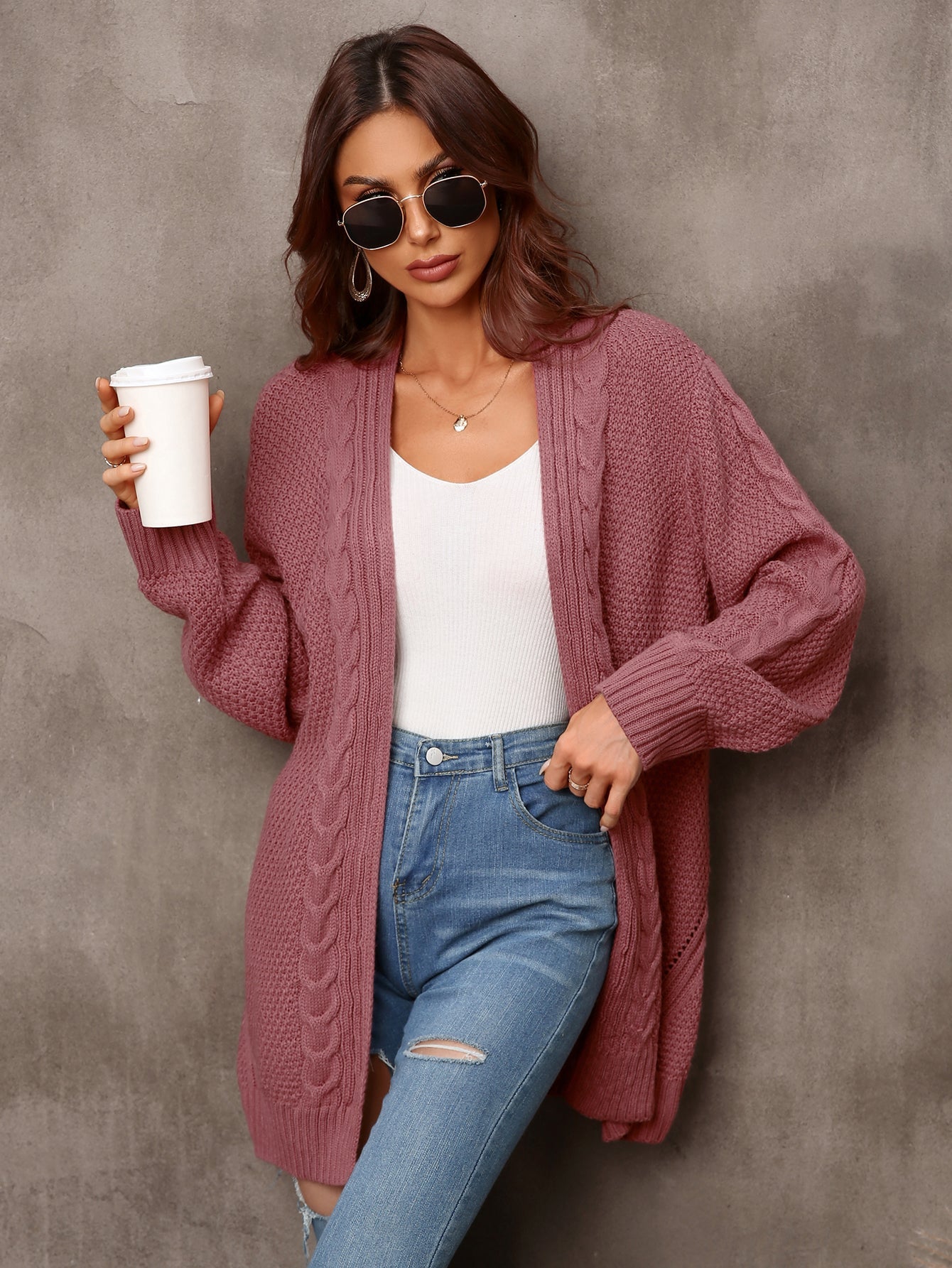 Plus Size Women Cardigan Asymmetric Knit Sweater Coat