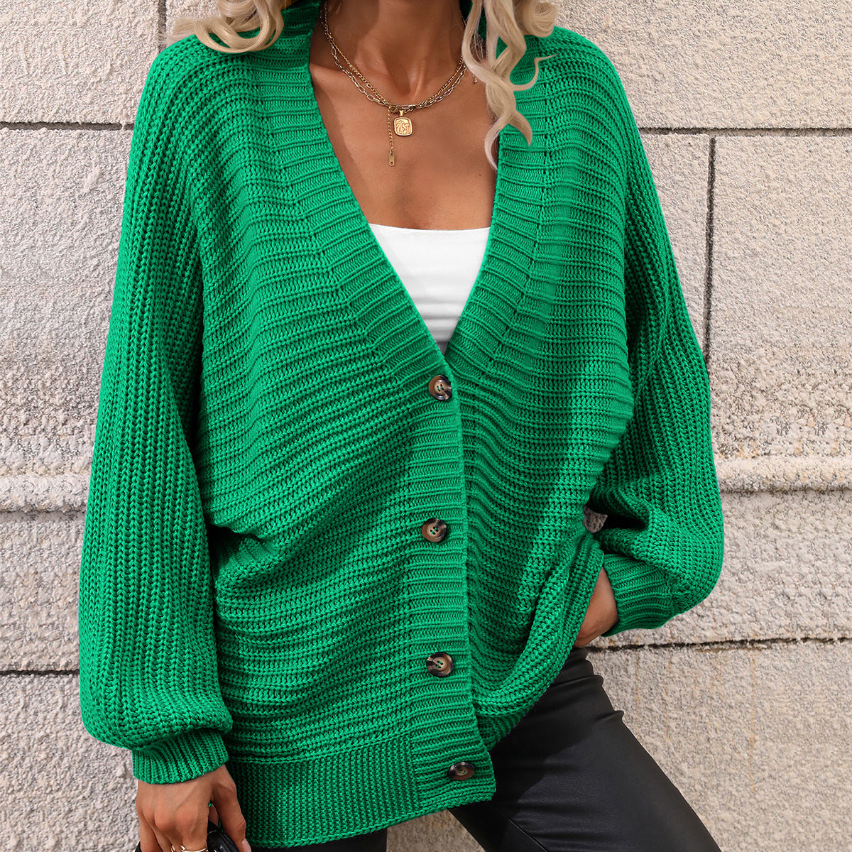 Women's Solid Color Knitted Cardigan Loose Sweater