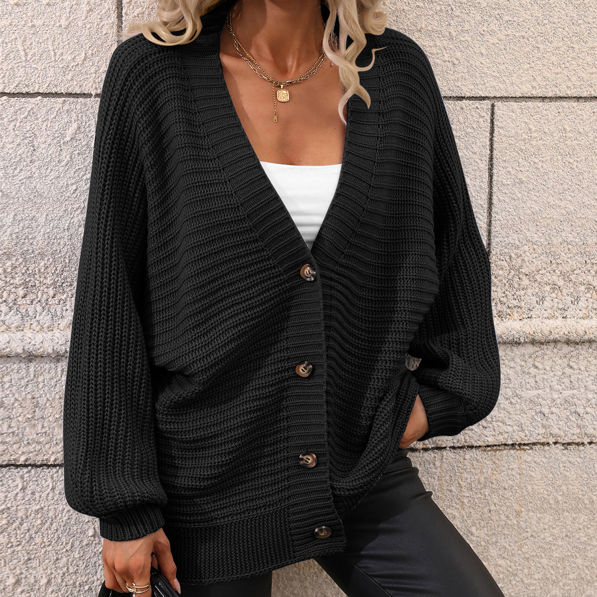 Women's Solid Color Knitted Cardigan Loose Sweater