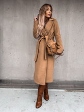 Solid Color Polo Collar Long-Sleeve Wool Trench Coat