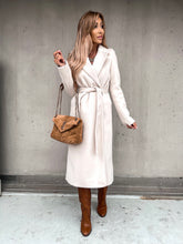 Solid Color Polo Collar Long-Sleeve Wool Trench Coat