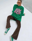 Pink Letter Jacquard Pullover Green Knitted Sweater