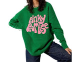 Pink Letter Jacquard Pullover Green Knitted Sweater