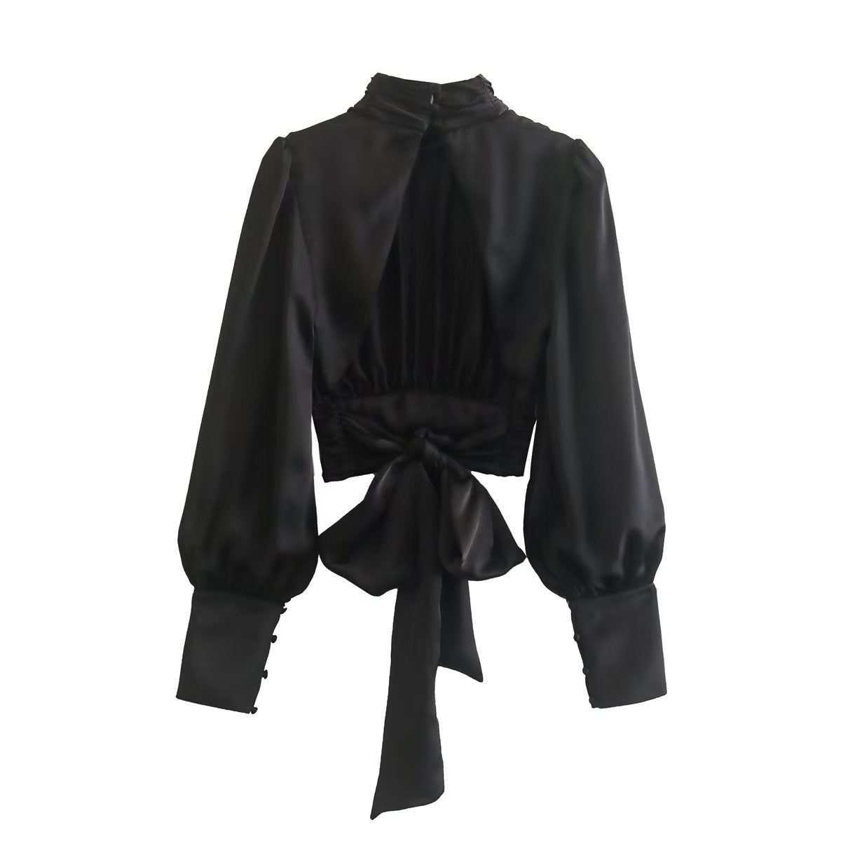 Sexy Backless round Neck Tied Ruched Shirt Women
