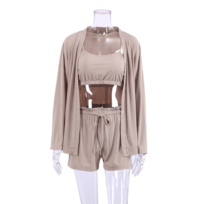 Summer Knitted French Ice Silk Rib Chest Wrap Pajamas