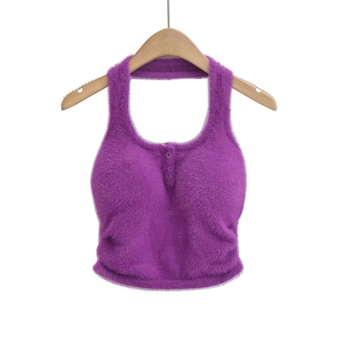 Sexy Flat Collar Short Cropped Exposed Plush Camisole