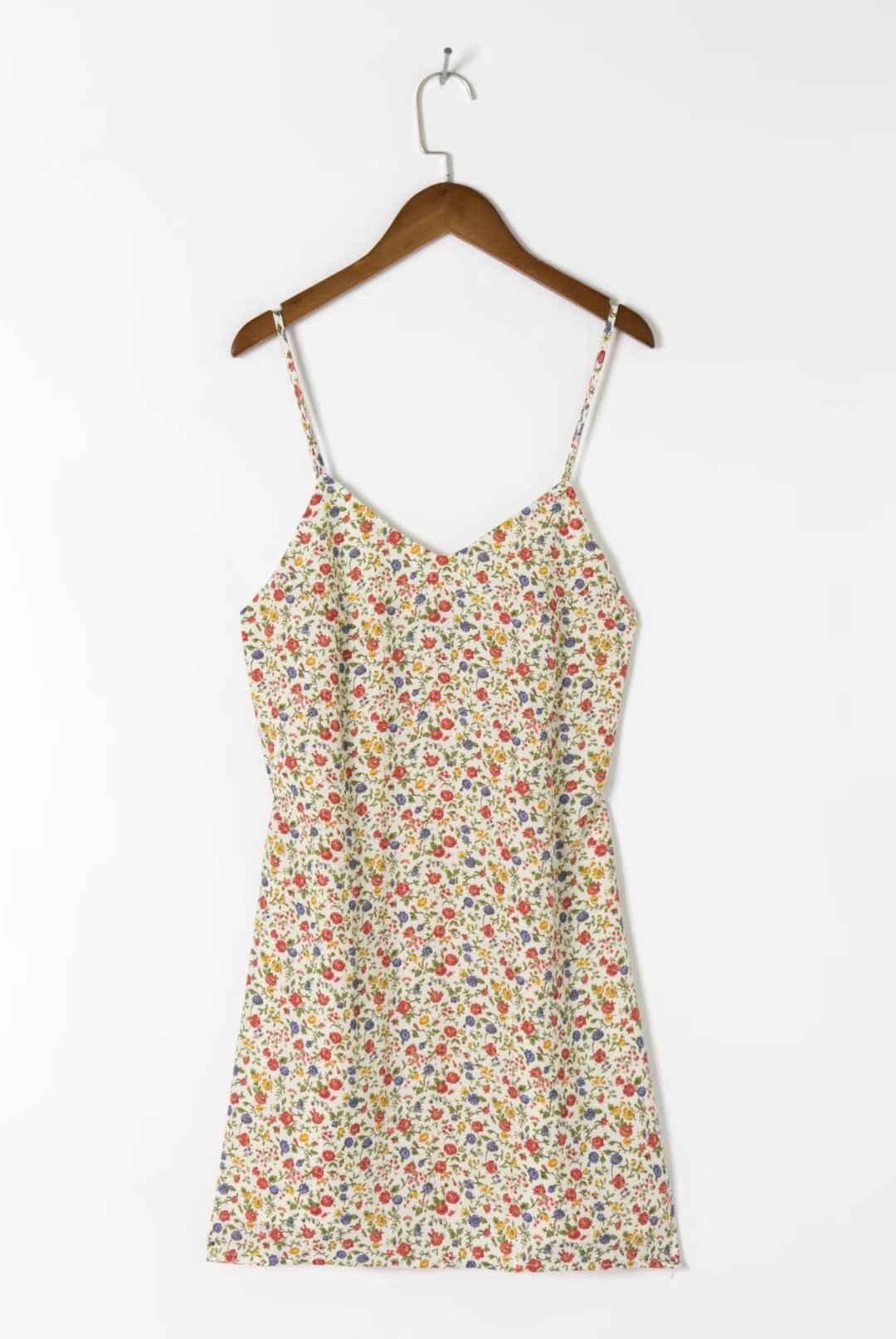 Floral V-neck Backless High-Waist Short Strap Dress