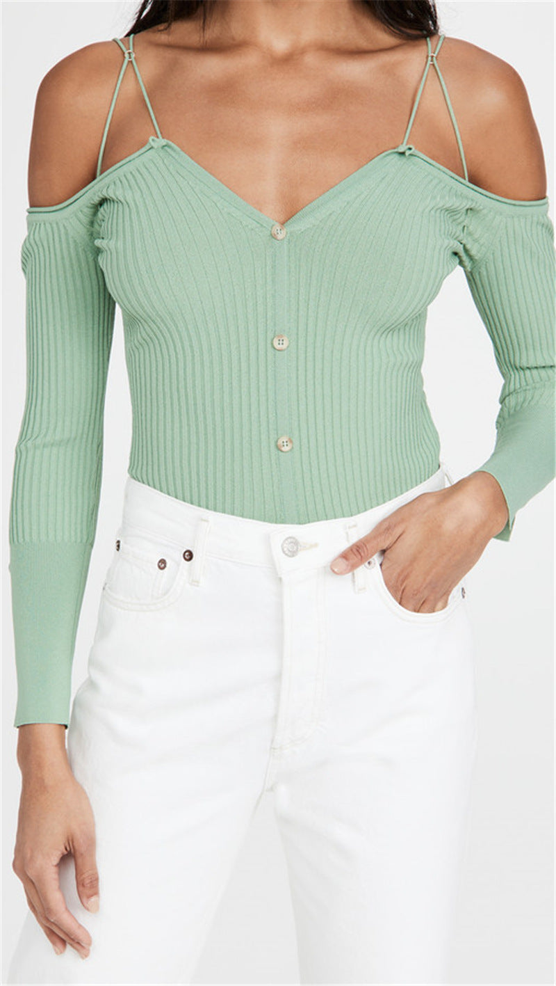 Ruffle V Neck Long Sleeve Hollow Out Short Sweater