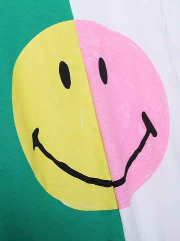 Women's Round Neck Smiley Face Icon Printed T-shirt