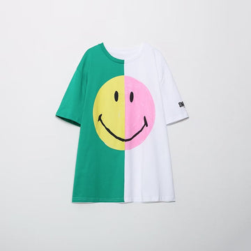 Women's Round Neck Smiley Face Icon Printed T-shirt