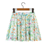 Vacation Small Floral Pleated Waist Tight Skirt