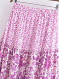 Casual Women Printed Elastic Waist Loose Maxi Dress Skirt