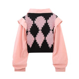 Faux Two Piece Rhombus Stitching Sweaters