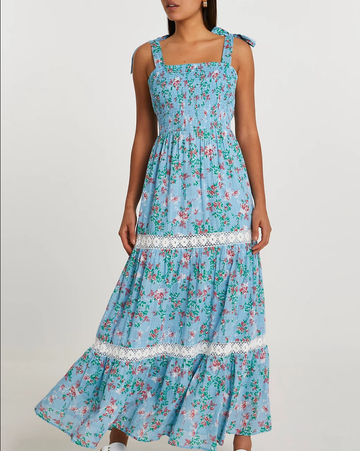 blue floral sundress Strap Vacation Dress