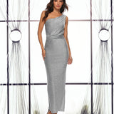 Silver One-Shoulder Bright Silk Dress Plus Size