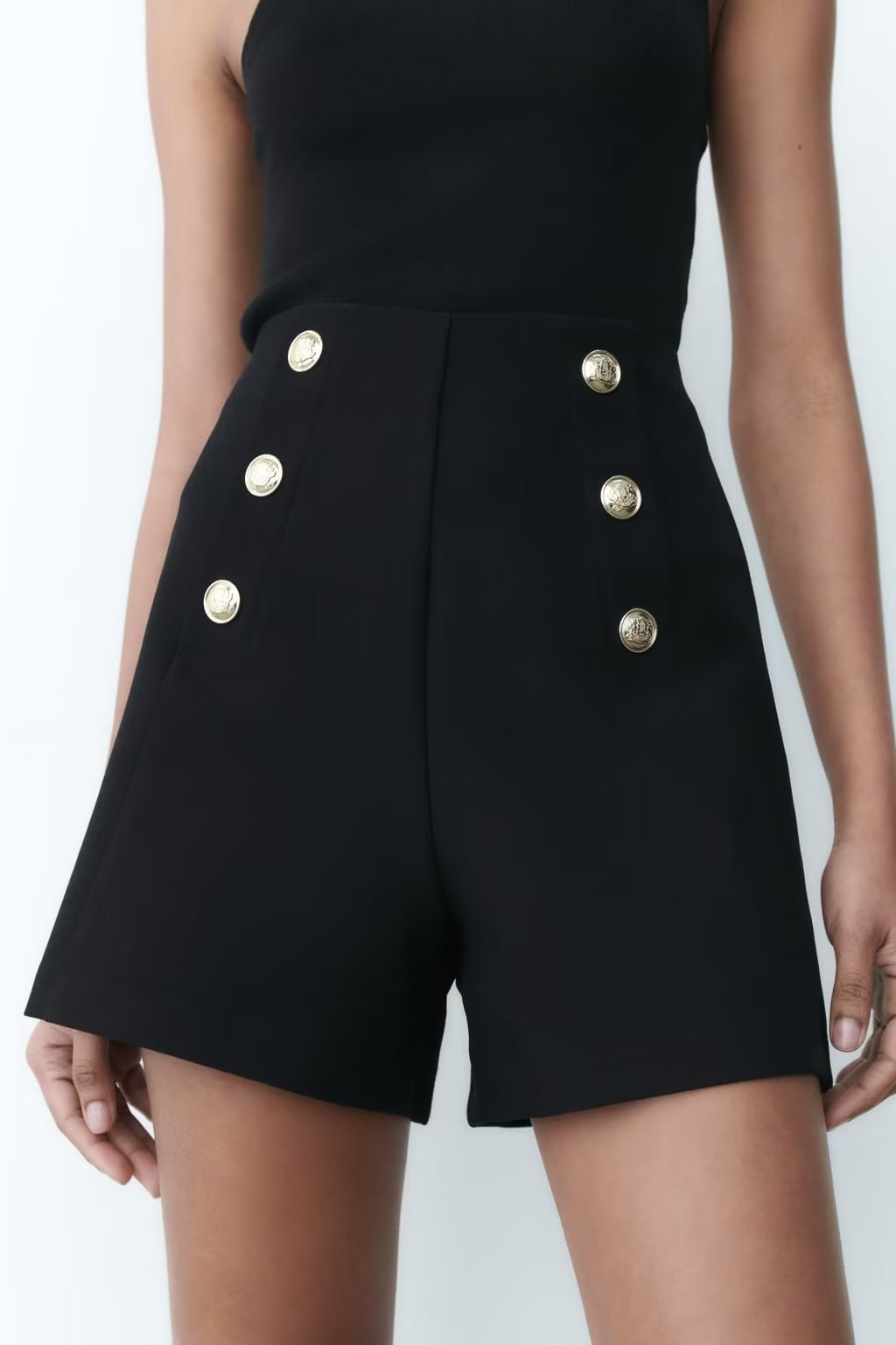 Decorated Row Button High Waist Casual Shorts
