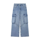 Loose Strap Accessories Mid Waist Cargo Jeans