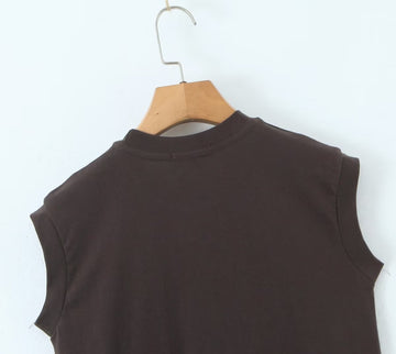 Sleeveless Vest T shirt round Neck Printed Pullover T shirt Tops