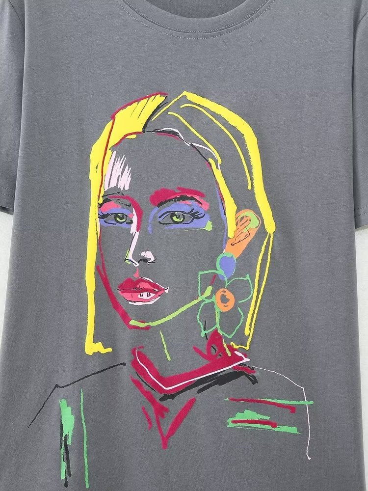 Washed Fabric Girls Printed T-shirt for women
