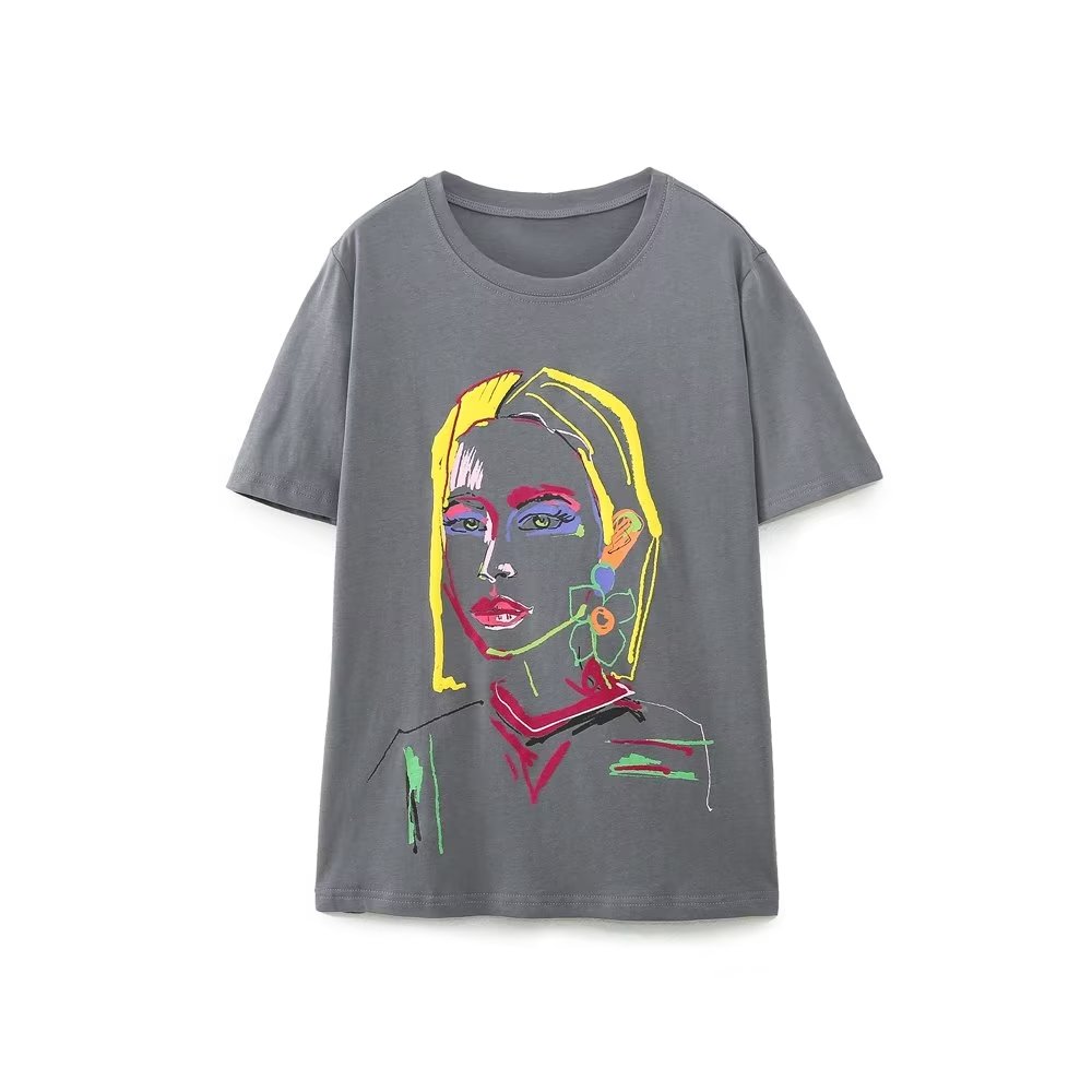 Washed Fabric Girls Printed T-shirt for women