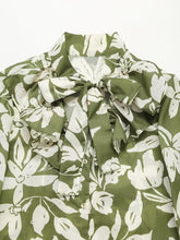 Women Bow Floral Print Loose Vacation Shirt