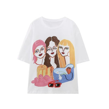 Girls Print Round Neck T-shirt For Women