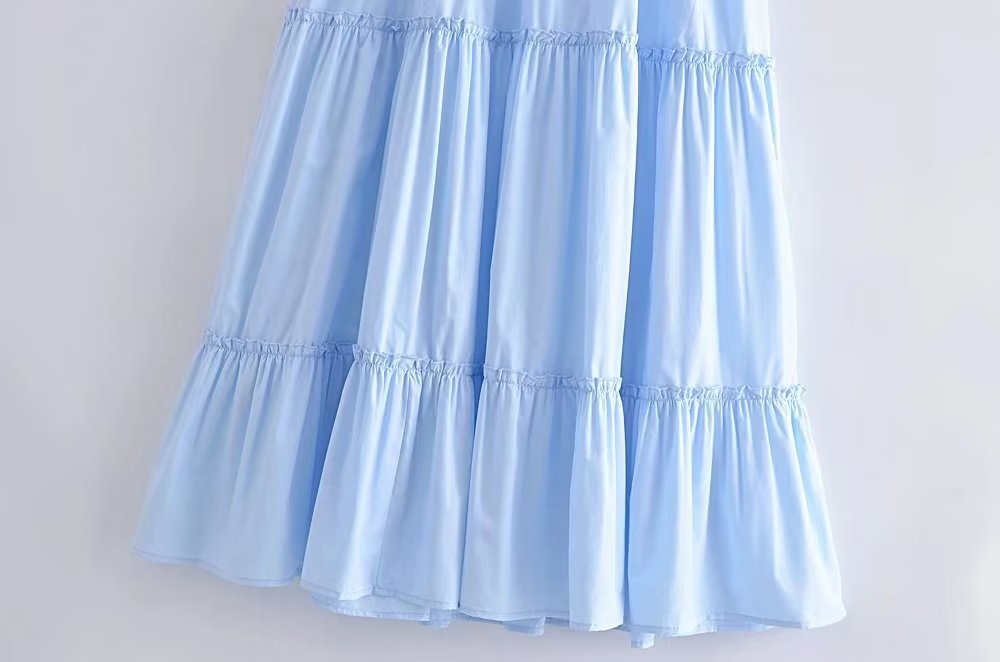 women light blue wooden ear splicing sling dress