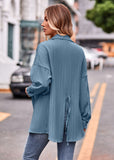 Casual Double Line Jacquard Loose Fitting Long Sleeve Shirt