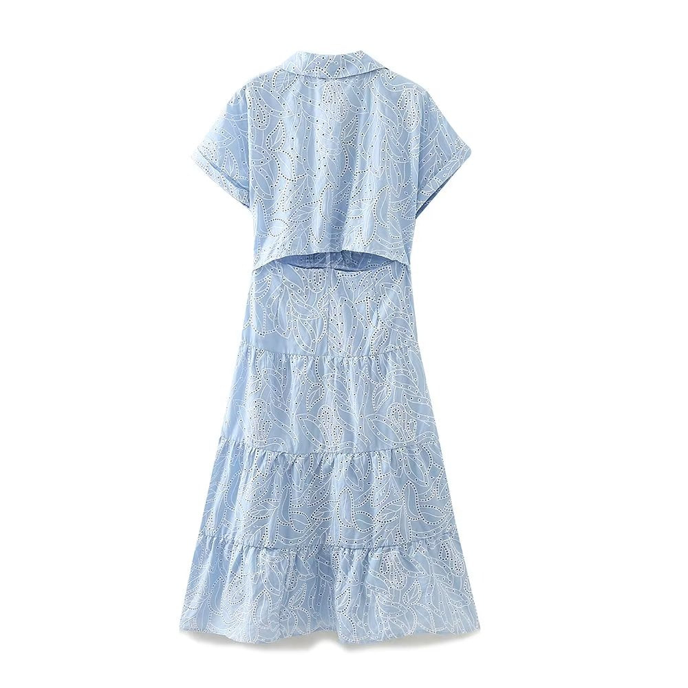 Hollow Out Cutout Embroidered Shirt Dress