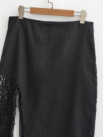 Linen Hanging Collar Top High Waist Skirt