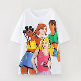 Round Neck Loose Short Sleeves Girl's Printed T shirt