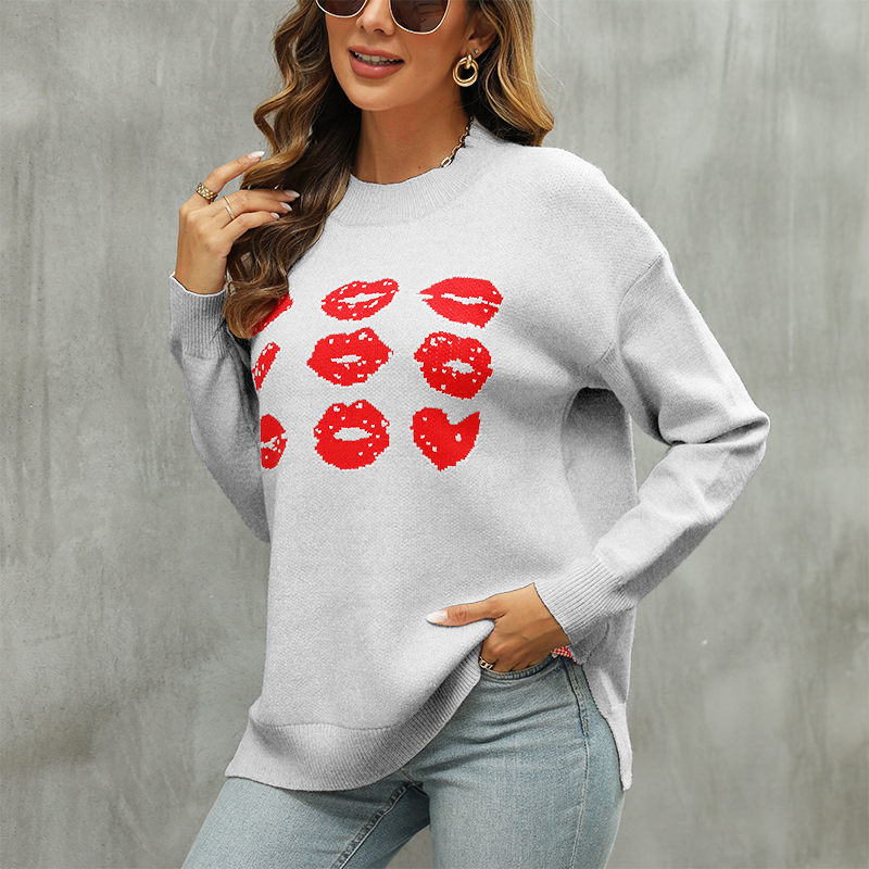 Women's Lip Contrast Color Loose Sweater