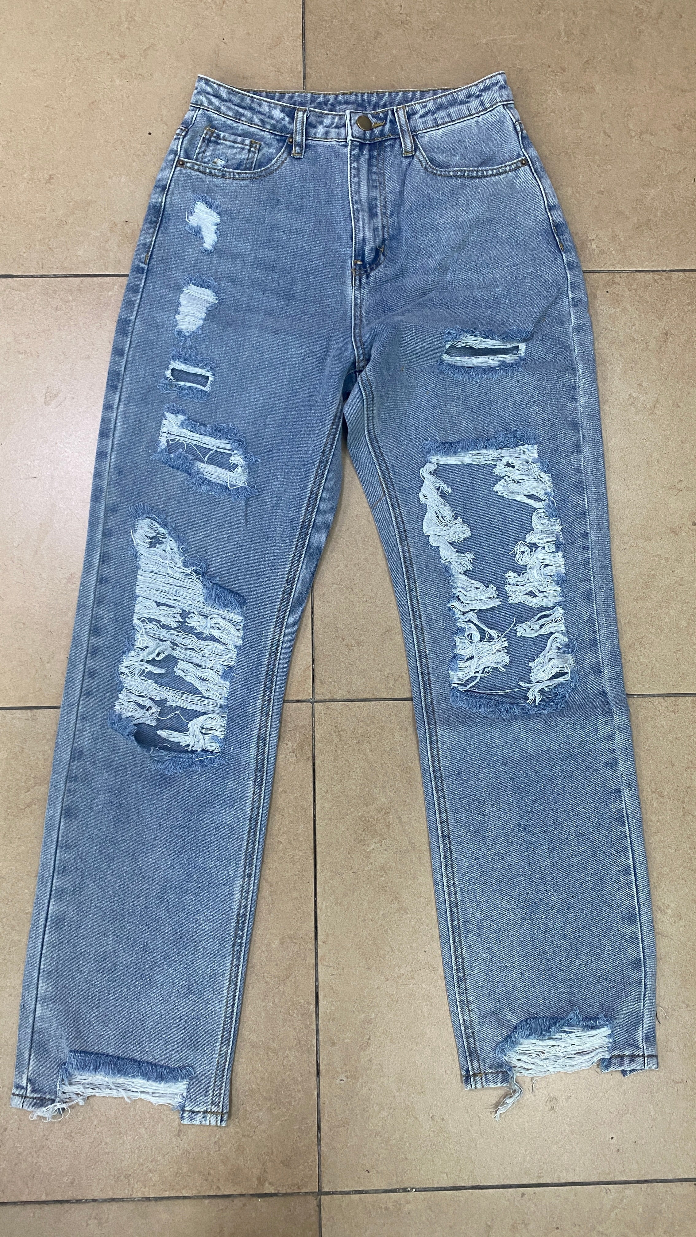 Ripped Jeans Women Washed High Waist Straight Jeans