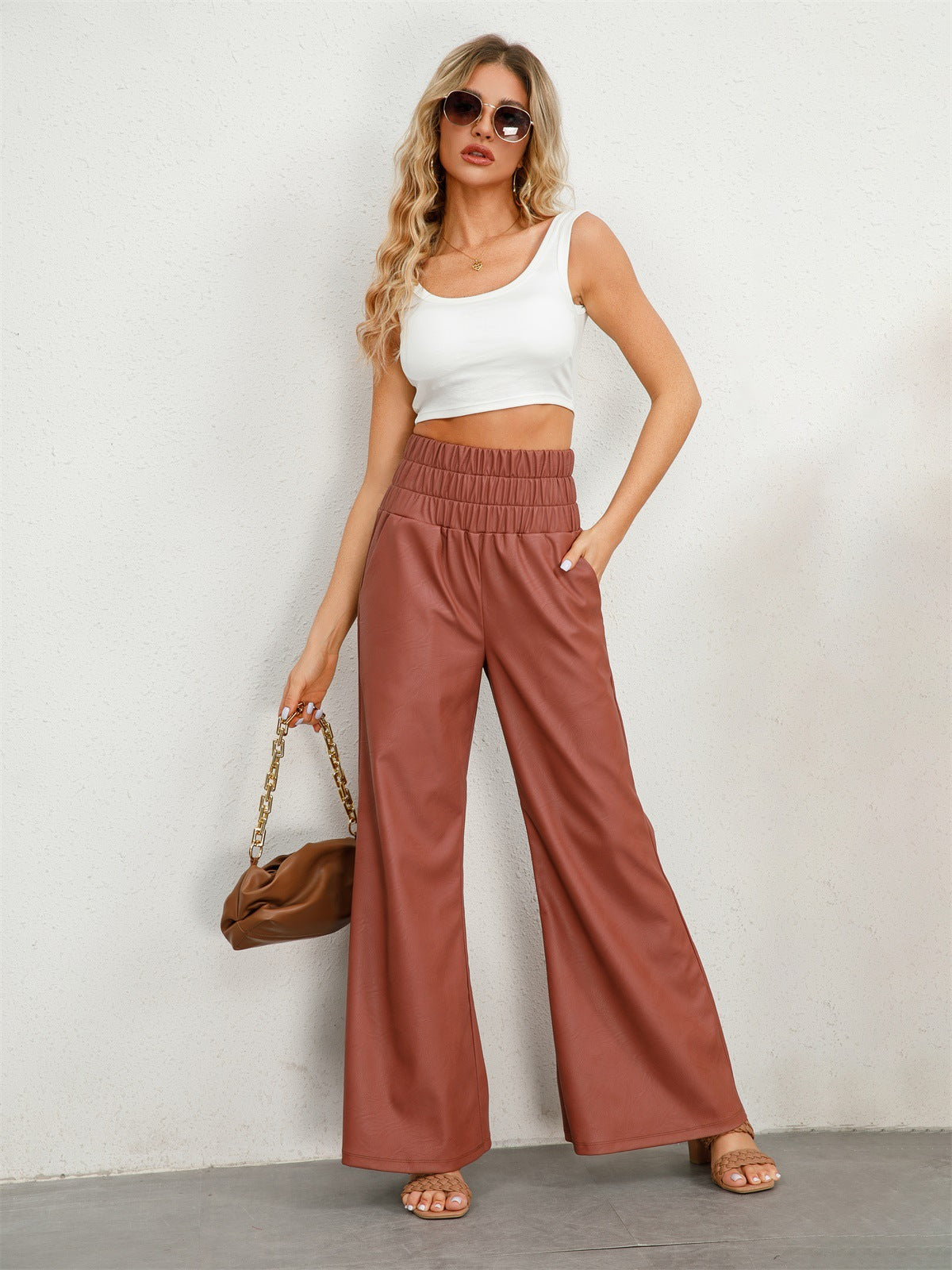 leather bell bottom pants for Women